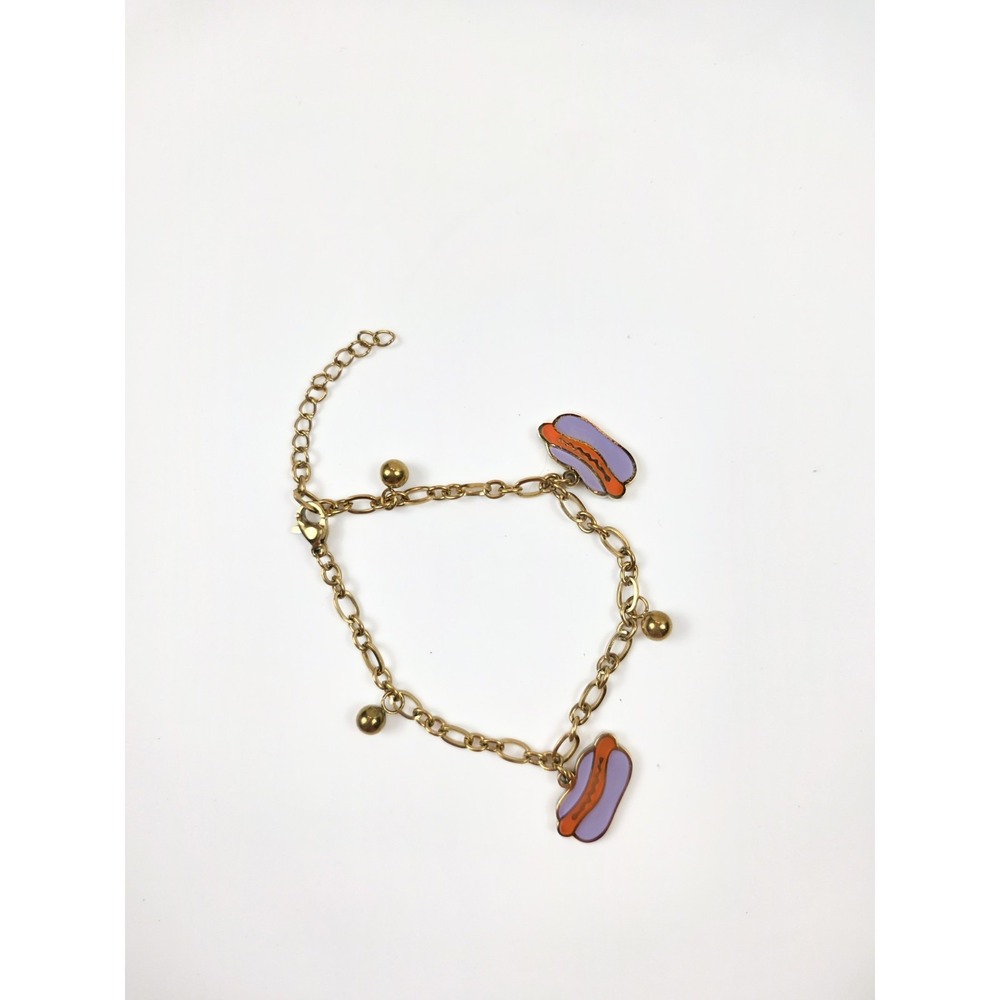 Hotdog Purple Charm Bracelet Gold Plated Stainless Steel Size 14" & 1" Extender